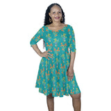 wildflower teal print Half Sleeve Skater Dress - Objet D'Art