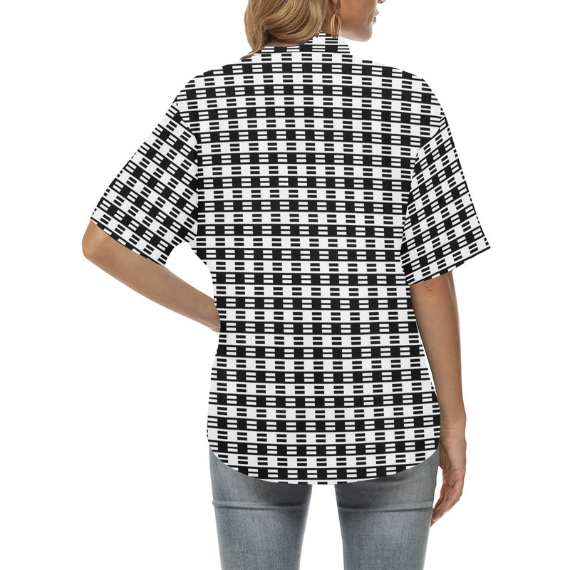 bw dash print All Over Print Hawaiian Shirt for Women (Model T58) - Objet D'Art