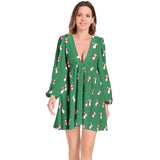 Holiday Happiness Lantern Sleeve Deep V-Neck Short Dress - Objet D'Art