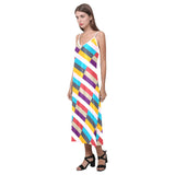 color lattice print V-Neck Open Fork Long Dress(Model D18) - Objet D'Art