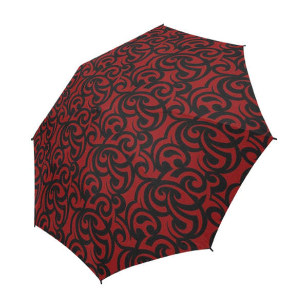 red and black scroll small print 2 Semi-Automatic Foldable Umbrella (Model U05) - Objet D'Art