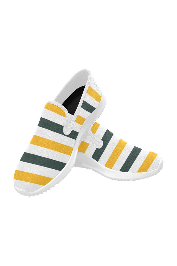 stripesgreenwhitegold Orion Slip-on Women's Canvas Sneakers (Model 042) - Objet D'Art