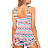 color geo print 7BA Women's Vest Skirt Split Swimsuit (Model S47) - Objet D'Art