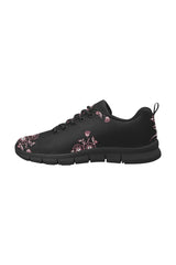 Midnight Black Floral Women's Breathable Running Shoes (Model 055) - Objet D'Art