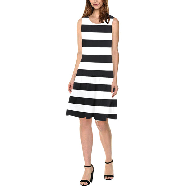 striped bw print 2 Sleeveless Splicing Shift Dress(Model D17) - Objet D'Art