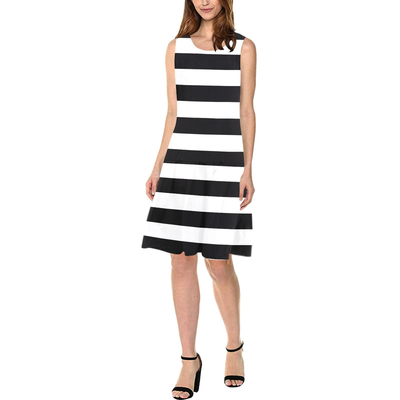 striped bw print 2 Sleeveless Splicing Shift Dress(Model D17) - Objet D'Art