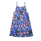 BLUE PINK ROSE PRINT copy Drawstring Neck Sleeveless Dress (Model D68) - Objet D'Art
