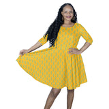 dark continent print 3 Half Sleeve Skater Dress (Model D61) - Objet D'Art
