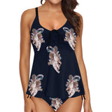 navy blue 2 print 4 Chest Drawstring Swim Dress (Model S30) - Objet D'Art