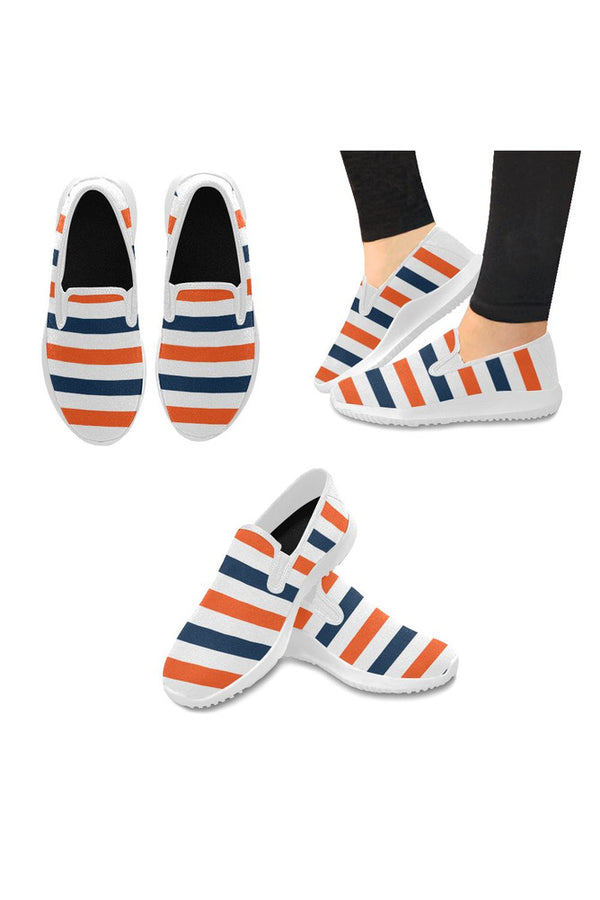 stripesblueorangewhite Orion Slip-on Women's Canvas Sneakers (Model 042) - Objet D'Art
