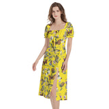 Puff Sleeve Split Thigh Midi Dress - Objet D'Art