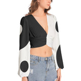 Yin and Yang Women's Deep V-Neck Lantern Sleeve Crop Top - Objet D'Art