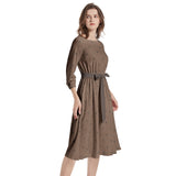 Boat Neck Belted Flared Dress - Objet D'Art