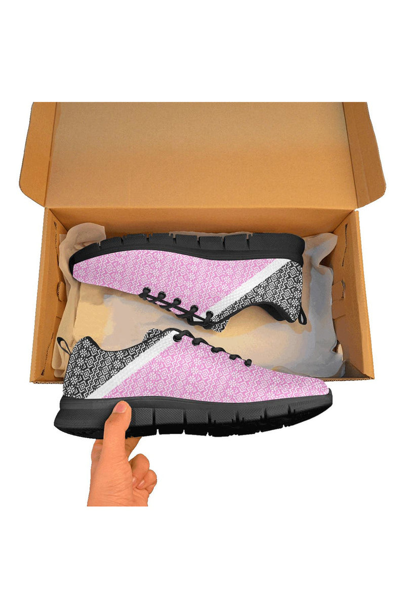 Pink & Black Aztec Women's Breathable Running Shoes (Model 055) - Objet D'Art