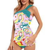 light pine green solid print Women's One Shoulder Backless Swimsuit (Model S44) - Objet D'Art