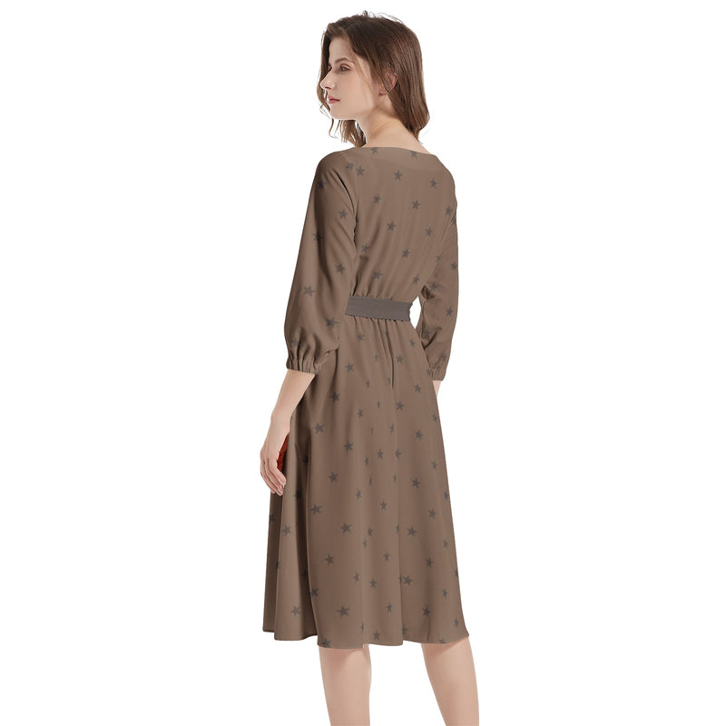 Boat Neck Belted Flared Dress - Objet D'Art