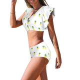 marine camo Women's Ruffle Sleeve Bikini Swimsuit (Model S42) - Objet D'Art