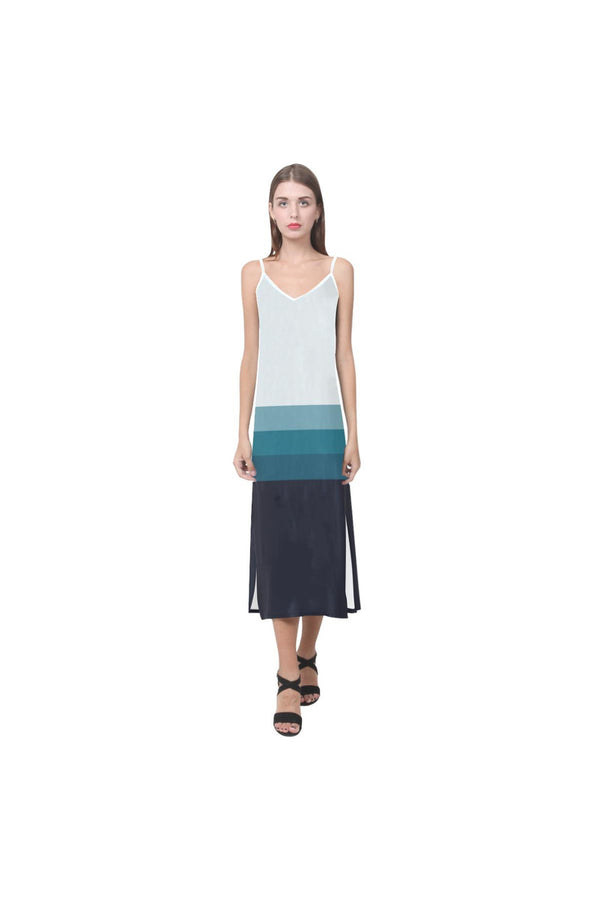 Three Band V-Neck Open Fork Long Dress - Objet D'Art