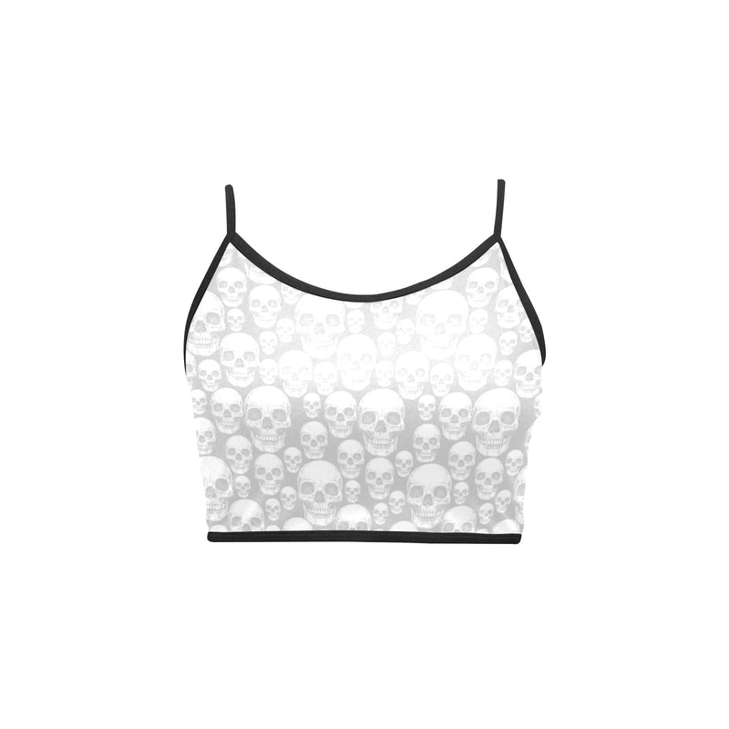 skull gray print Women's Spaghetti Strap Crop Top (Model T67) - Objet D'Art