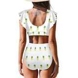 marine camo Women's Ruffle Sleeve Bikini Swimsuit (Model S42) - Objet D'Art