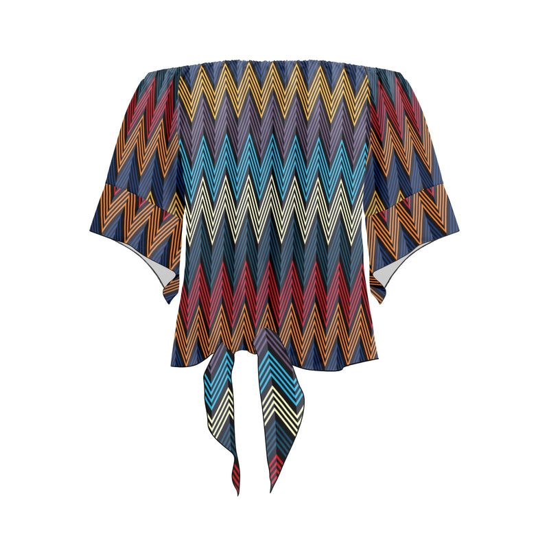 waves colored print 5 Off Shoulder Knot Front Blouse (Model T71) - Objet D'Art