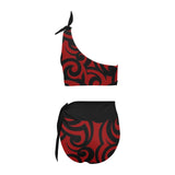 black solid print skirt High Waisted One Shoulder Bikini Set (Model S16) - Objet D'Art