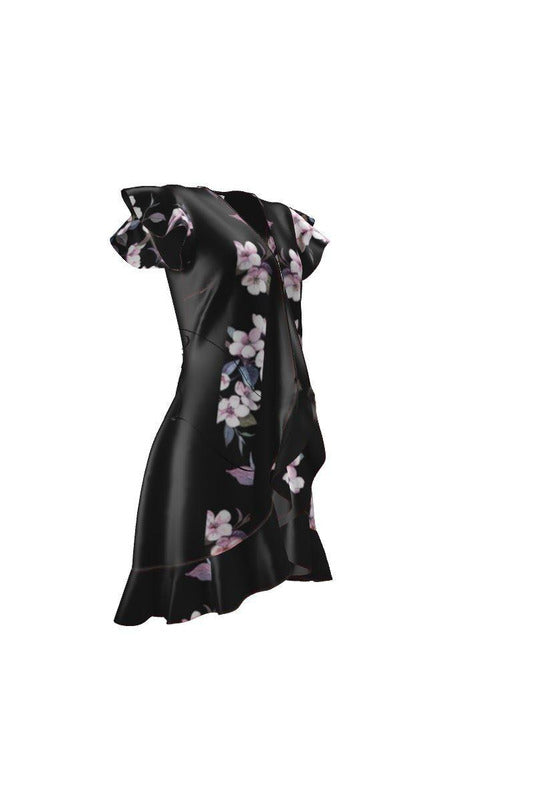 Pink Floral Accented Charcoal Tea Dress - Objet D'Art