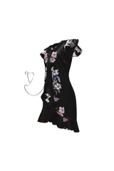 Pink Floral Accented Charcoal Tea Dress - Objet D'Art