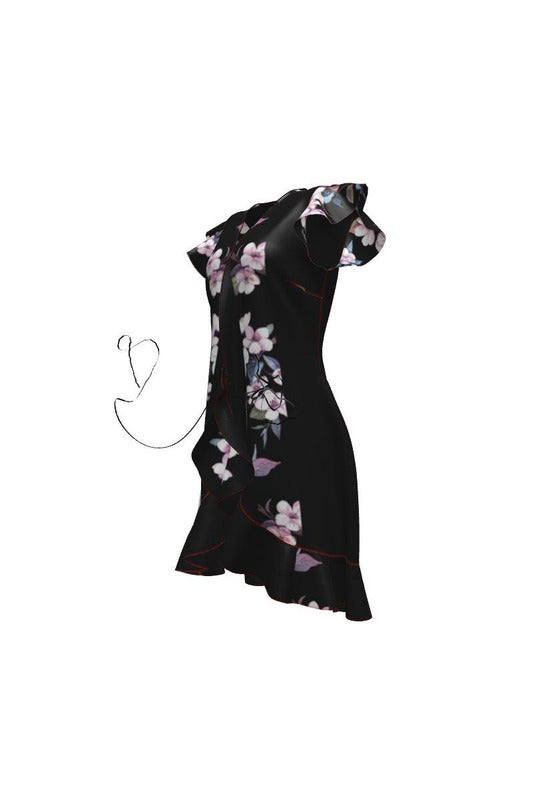 Pink Floral Accented Charcoal Tea Dress - Objet D'Art