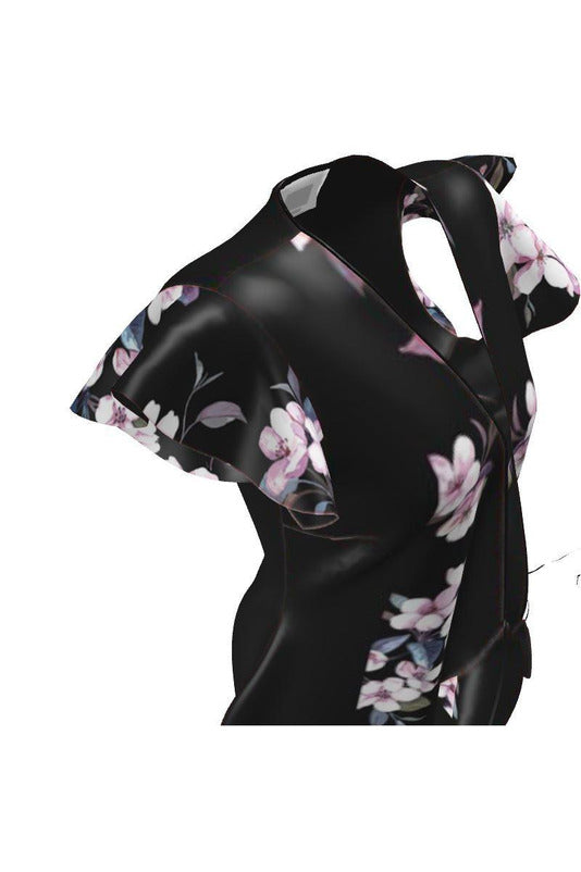 Pink Floral Accented Charcoal Tea Dress - Objet D'Art
