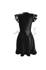 Pink Floral Accented Charcoal Tea Dress - Objet D'Art
