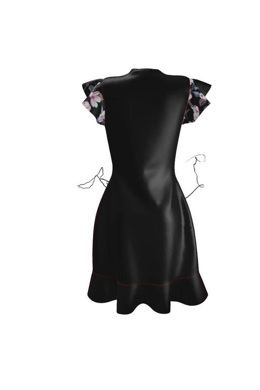 Pink Floral Accented Charcoal Tea Dress - Objet D'Art