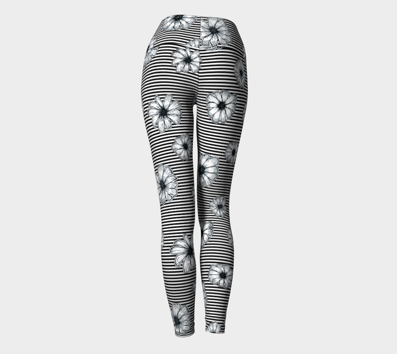 Floral Striped Yoga Leggings - Objet D'Art