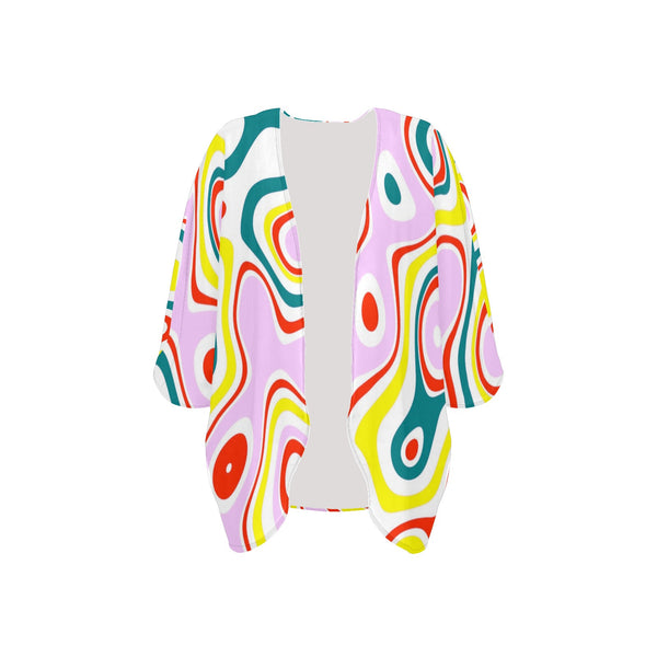 colored splat print 2 Women's Kimono Chiffon Cover Up (Model H51) - Objet D'Art