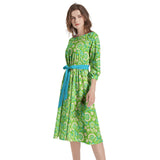 Boat Neck Belted Flared Dress - Objet D'Art
