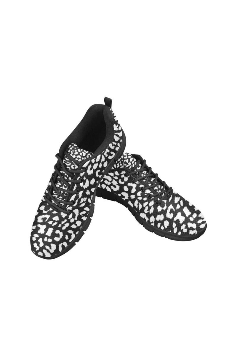 White on Black Leopard Print Women's Breathable Running Shoes - Objet D'Art