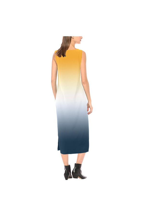 Gold & Blue Gradient Phaedra Sleeveless Open Fork Long Dress - Objet D'Art