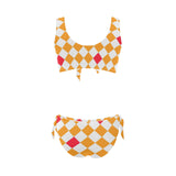 flaming diamond and sparks print Bow Tie Front Bikini Swimsuit (Model S38) - Objet D'Art