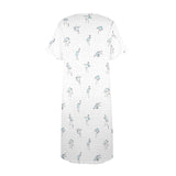 blue and white solid half Women's Button Front House Dress - Objet D'Art