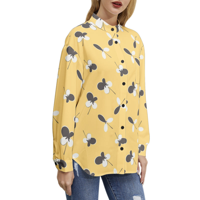 Golden Meadow Long Sleeve Button Up Casual Shirt Top - Objet D'Art