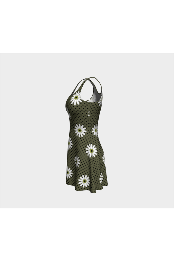 Green Floral Polka dot Flare Dress - Objet D'Art