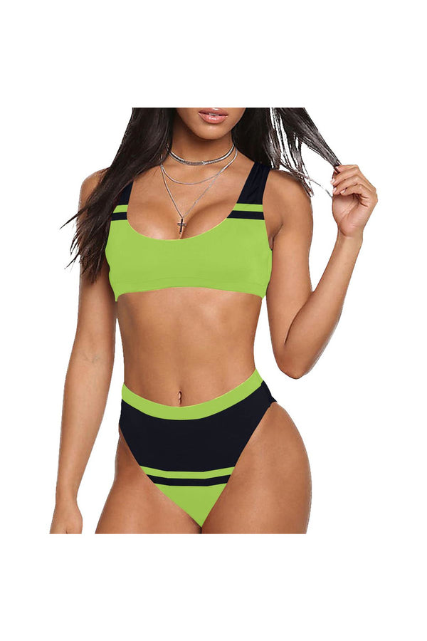 Lime Green Sport Top & High-Waisted Bikini Swimsuit - Objet D'Art