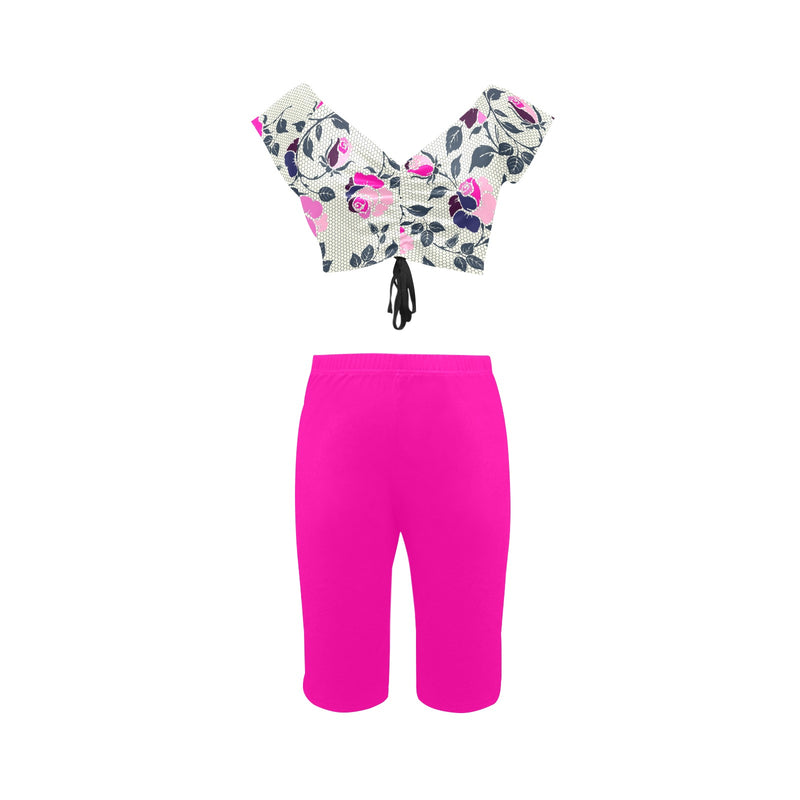 fuchsia solid print 6Q Women's Crop Top Yoga Set - Objet D'Art