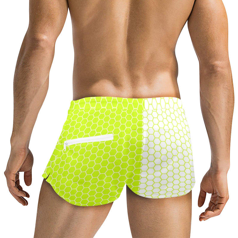 neon green hex white print 5 Men's Swim Trunks with Zipper Pocket (Model L71) - Objet D'Art