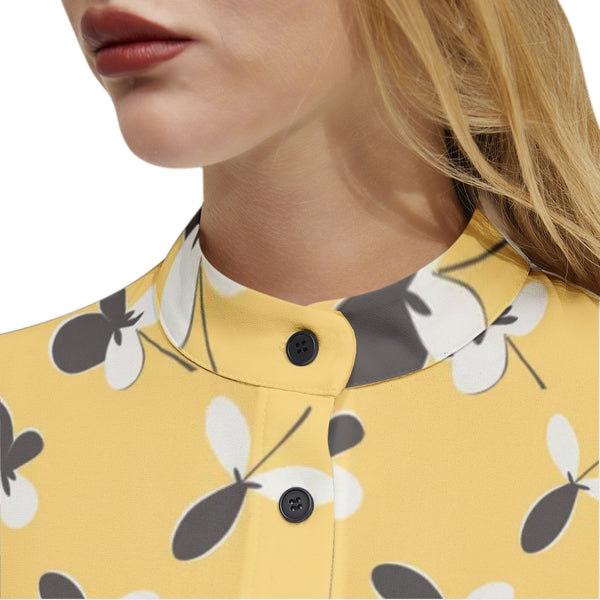 Golden Meadow Long Sleeve Button Up Casual Shirt Top - Objet D'Art