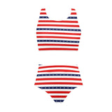 americana stars and stripes striped print 2 Crop Top Bikini Set (Model S21) - Objet D'Art