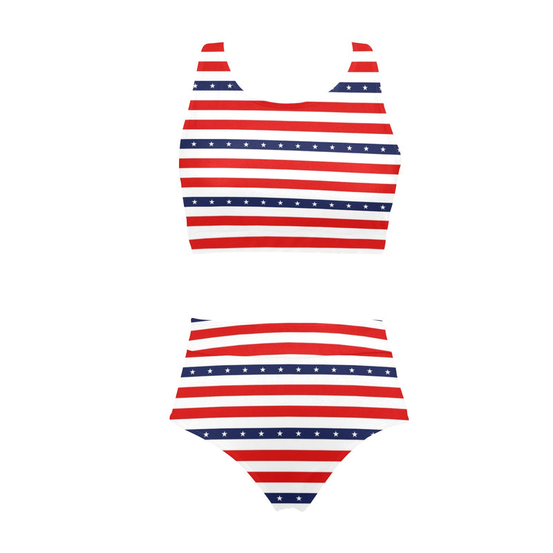 americana stars and stripes striped print 2 Crop Top Bikini Set (Model S21) - Objet D'Art