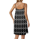 bw diamond print 2 Drawstring Neck Sleeveless Dress (Model D68) - Objet D'Art