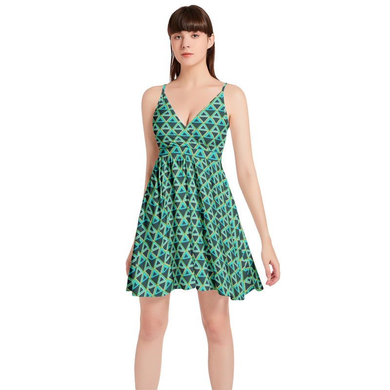 Spaghetti Strap Sleeveless Falred Hem Short Dress - Objet D'Art