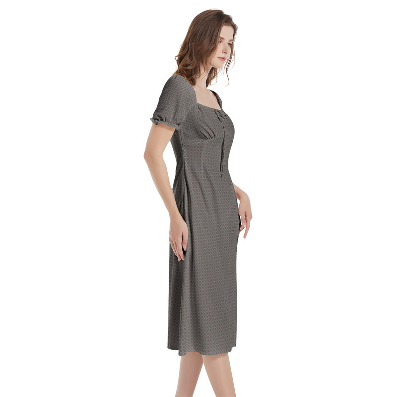 Puff Sleeve Split Thigh Midi Dress - Objet D'Art